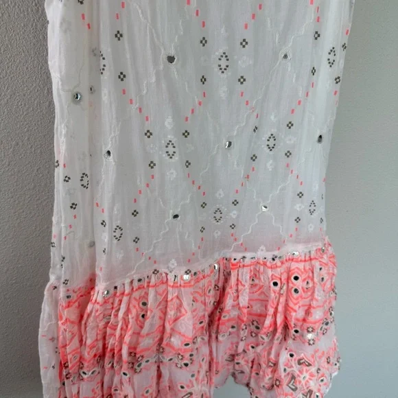 Juliet Dunn Nomad Embroidered Mirrored Cotton Mini Dress White Coral Boho 6/8 - Picture 5 of 15